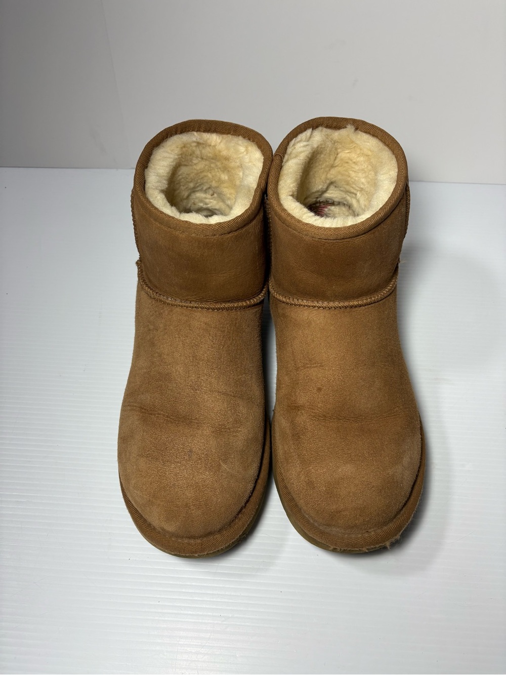 UGG Chestnut Suede Shearling Lined Short Moccasin Boots - Picture 2 of 7